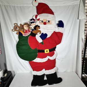 Vintage Bucilla 5 ft Santa Door Wall Hanging Finished Sequin Felt Christmas HTF
